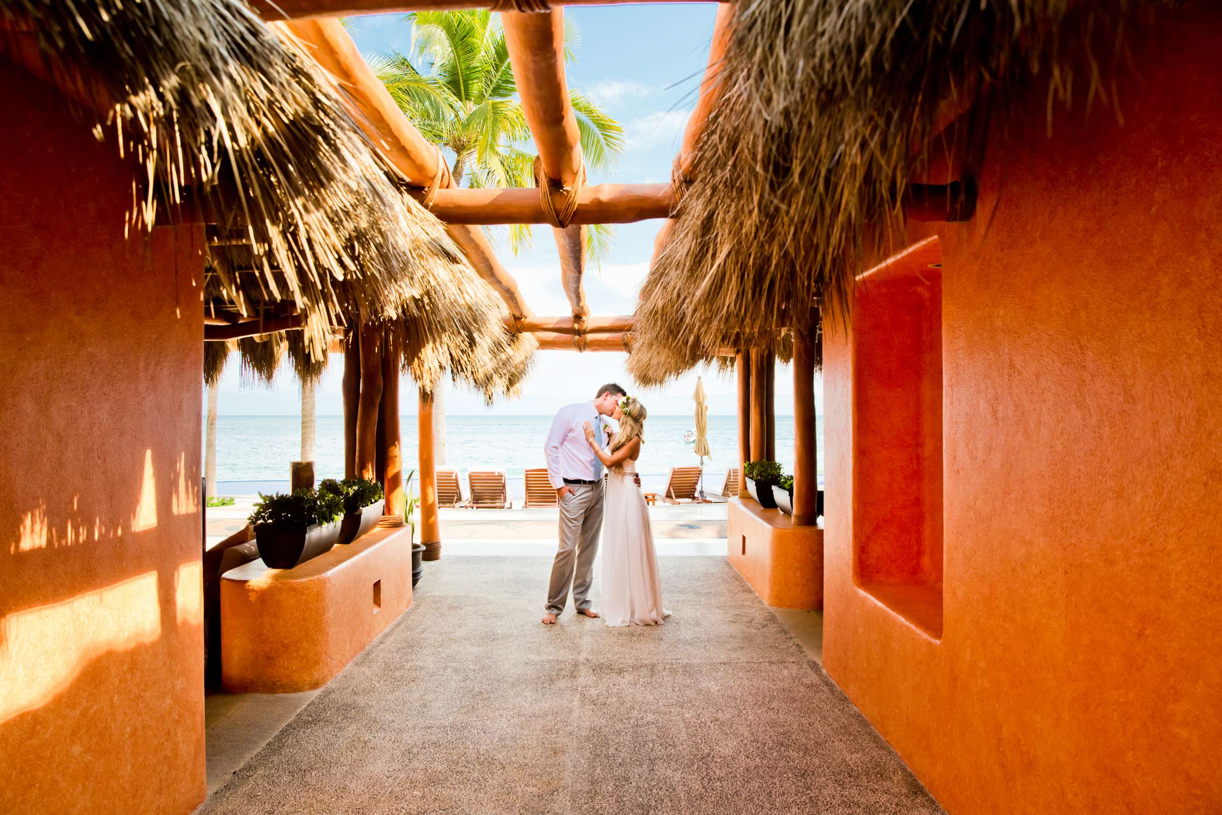 Orange colors, Tropical, Bride and Groom, Beach at Exclusive Resorts Punta Mita Wedding, Natalie and Dustin Wedding Photo #2 by True Photography