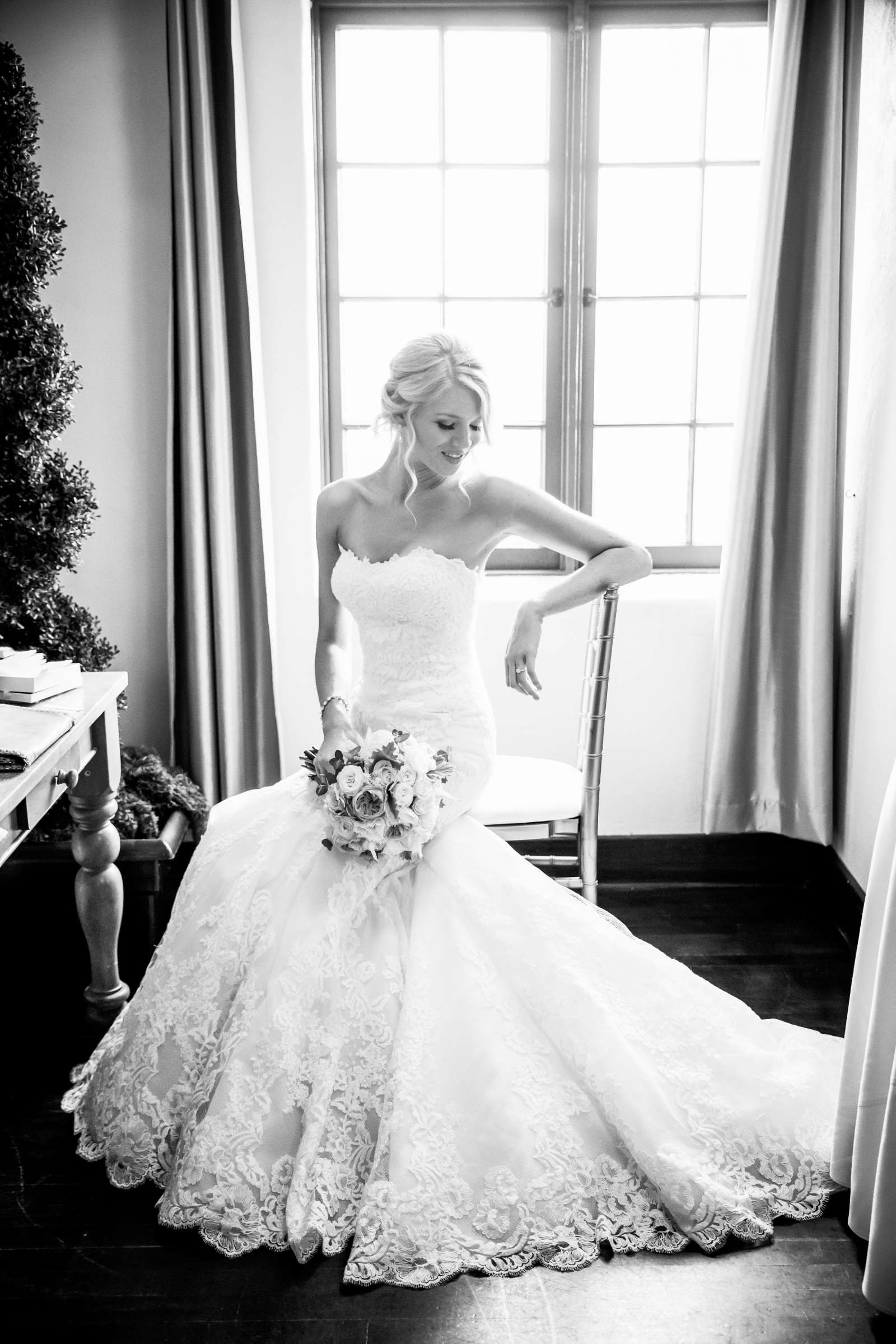 Bride, Black and White photo at The Prado Wedding coordinated by First Comes Love Weddings & Events, Kelly and James Wedding Photo #172990 by True Photography