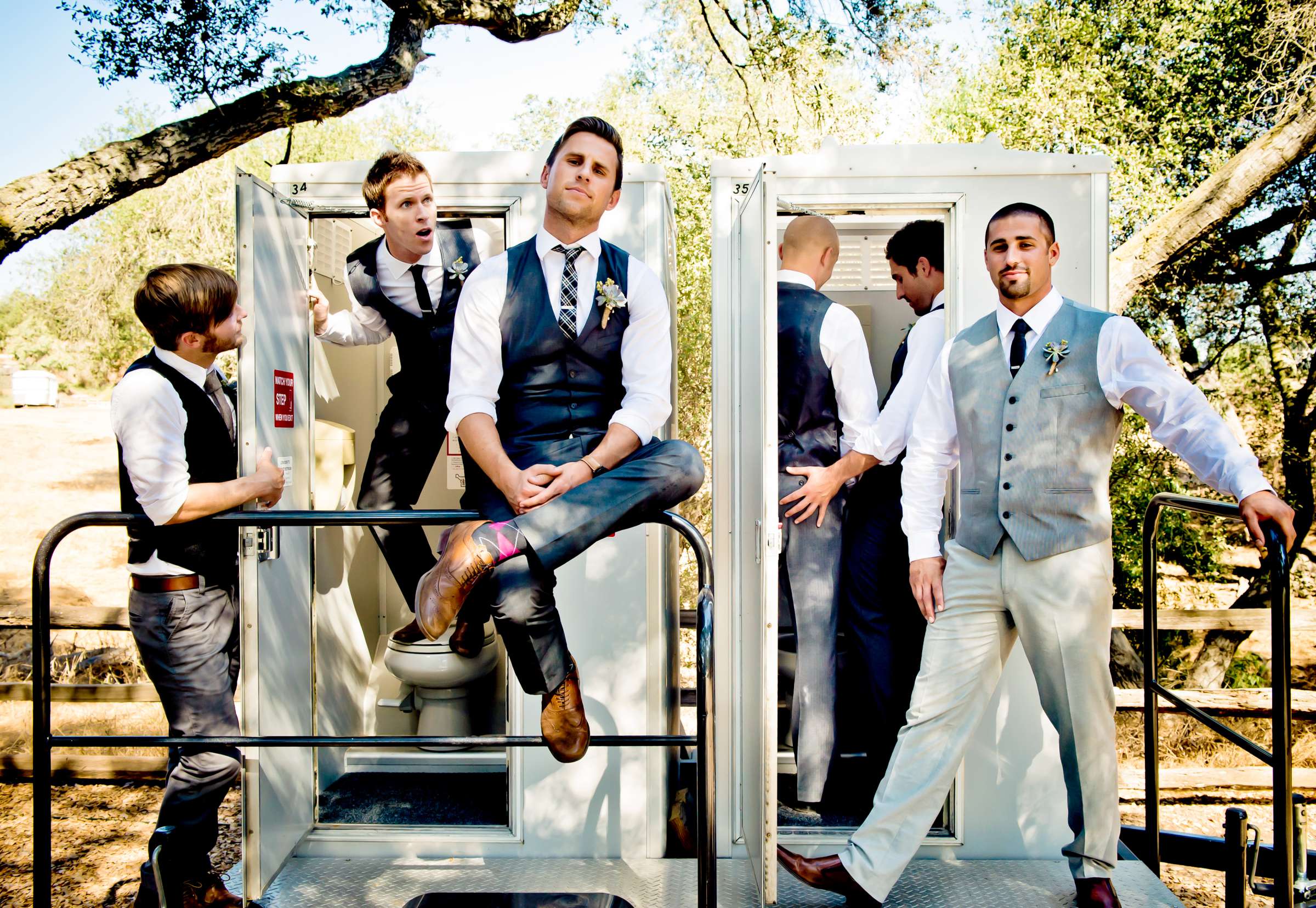 Groomsmen, Funny moment at Serenity Oaks Ranch Wedding coordinated by I Do Weddings, Rachel and Mike Wedding Photo #11 by True Photography