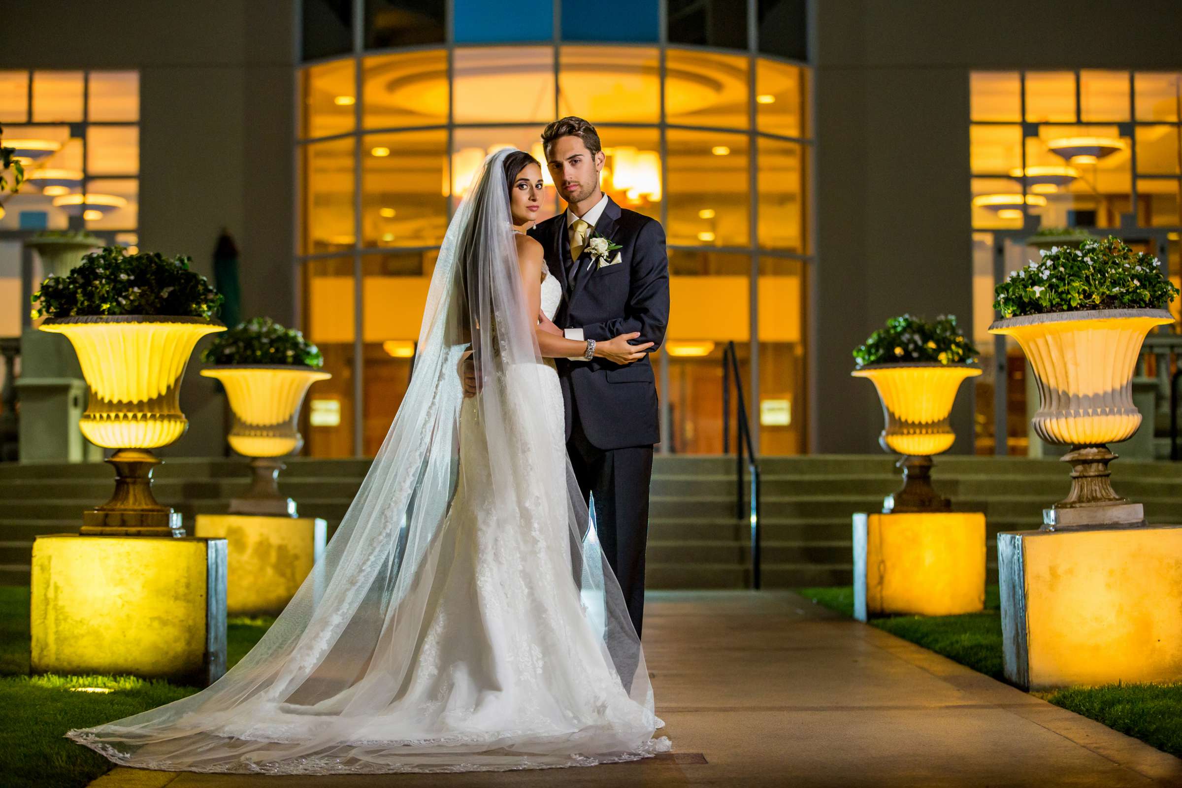 Bride and Groom, Classical moment, Formal Portrait, Night Shot at Hilton La Jolla Torrey Pines Wedding coordinated by La Dolce Idea, Christina and Eric Wedding Photo #212937 by True Photography