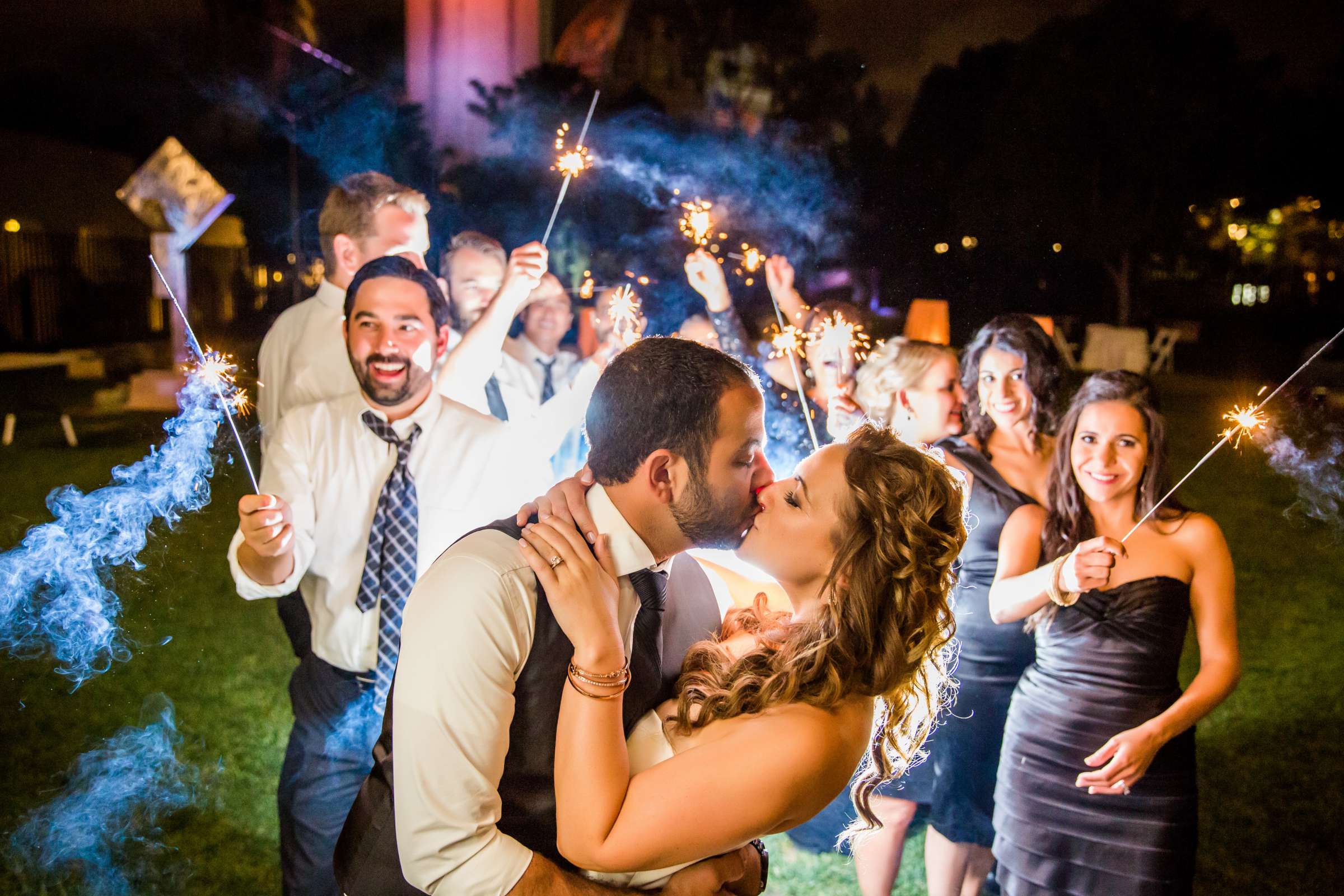 Sparklers, Night Shot, Bridal Party, Reception at San Diego Museum of Art Wedding coordinated by First Comes Love Weddings & Events, Ruthie and Larry Wedding Photo #236740 by True Photography