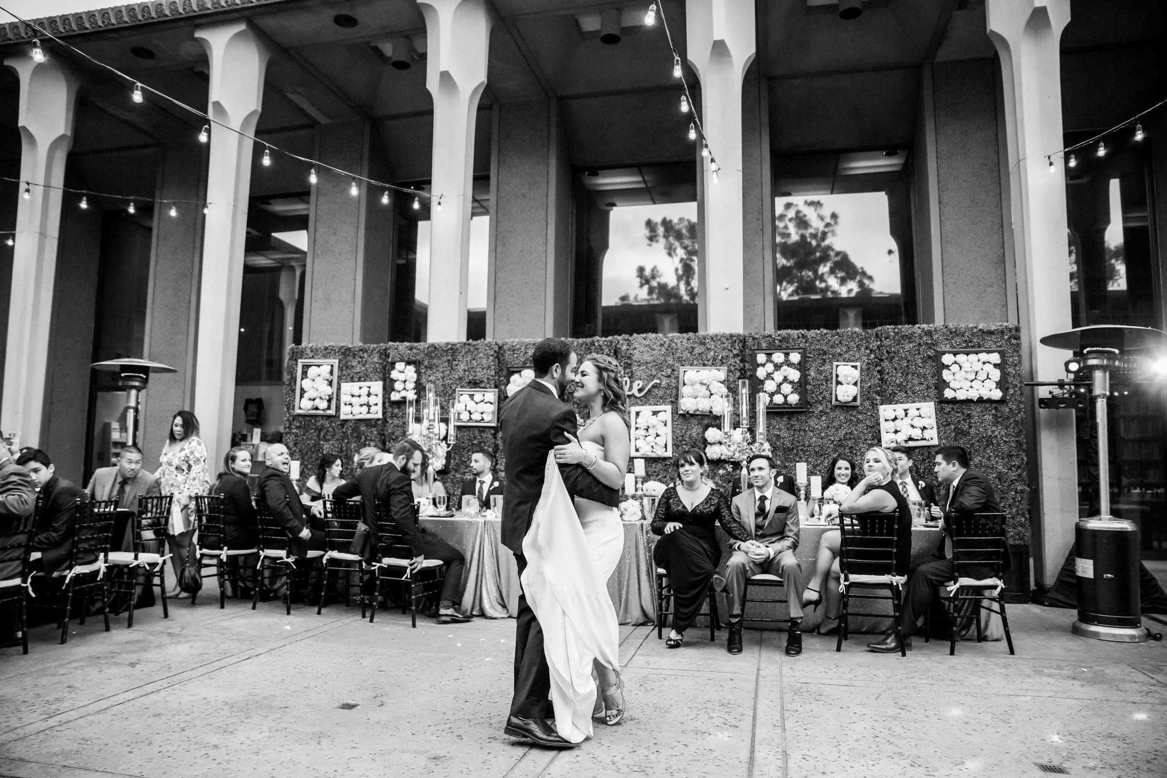 First Dance, Black and White photo at San Diego Museum of Art Wedding coordinated by First Comes Love Weddings & Events, Ruthie and Larry Wedding Photo #236843 by True Photography