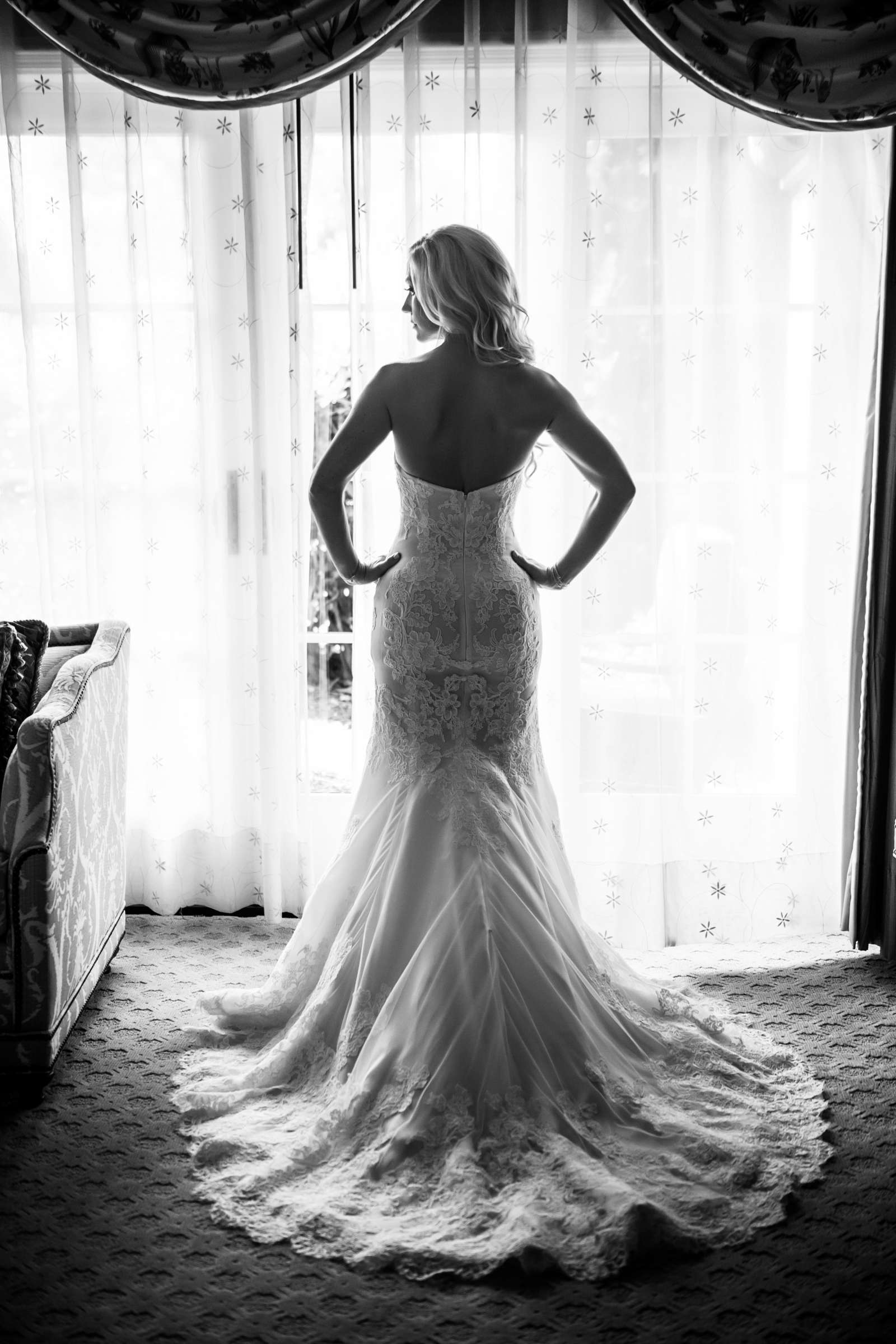 Black and White photo, Bride at Fairmont Grand Del Mar Wedding coordinated by CZ Events, Katherine and Will Wedding Photo #2 by True Photography