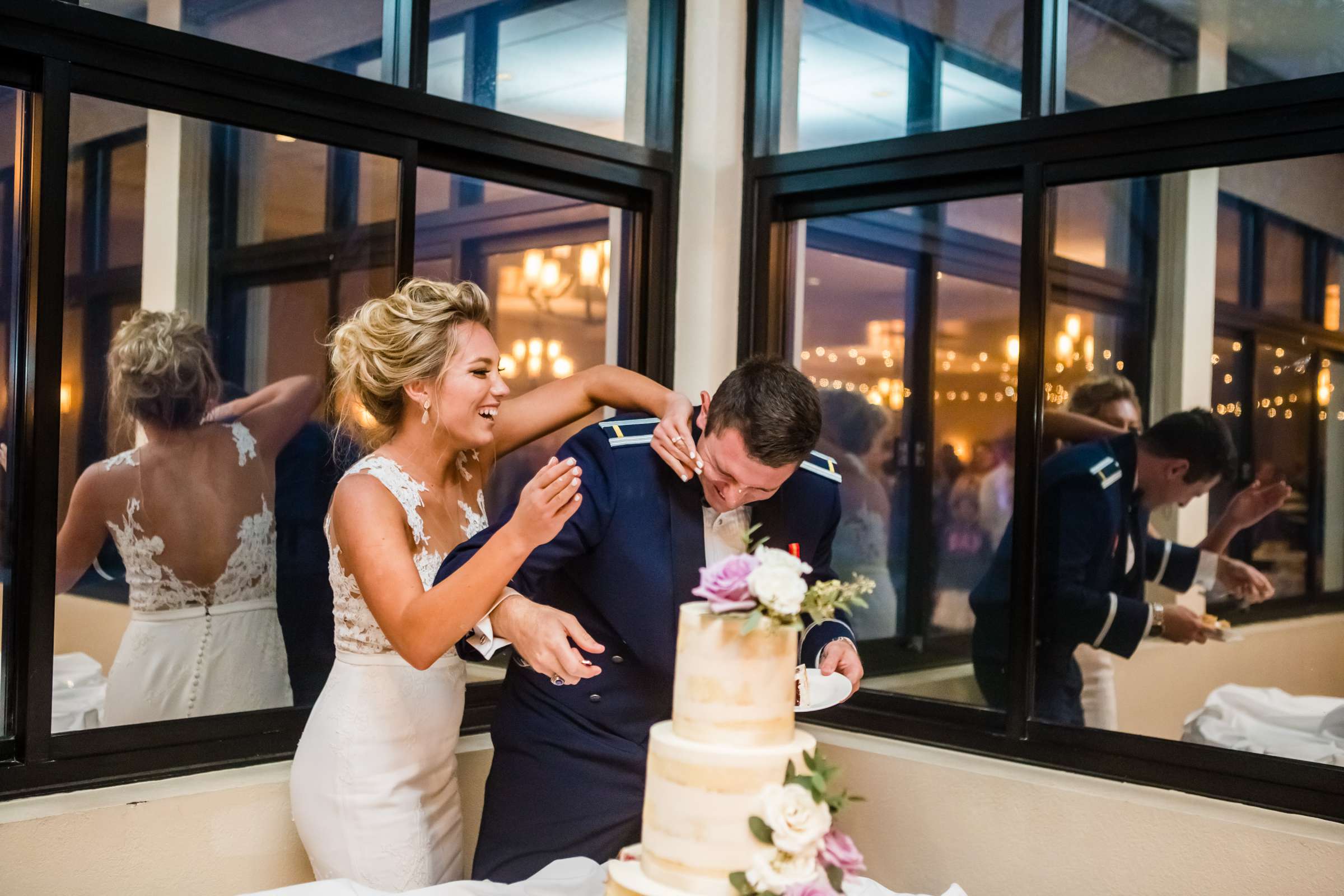 Cake Cutting at Ocean View Room Wedding coordinated by San Diego Life Events, Kendall and Brooks Wedding Photo #472543 by True Photography